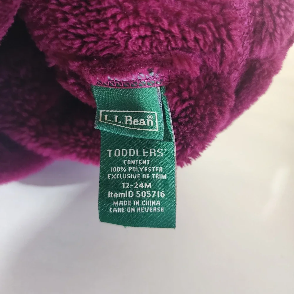 LL Bean Toddler Fleece Bear Ear Beanie Hat Purple 12-24M 505716